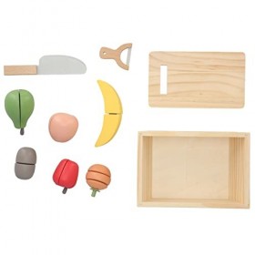 Dilwe Jeu de Coupe de Nourriture Jouet, Cuisine pour Enfants Jeu de Coupe de Nourriture Jouet en Bois Jeu de Simulation de Fr