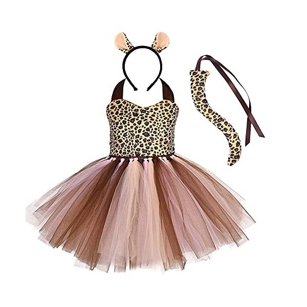 IBTOM CASTLE Costume danimaux de la jungle pour bébé fille,Tigre/léopard/vache/zèbre/girafe,Dress Up,Tutu + bandeau + queue,
