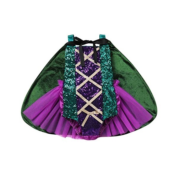 Costume Sanderson Sister pour bébé fille, barboteuse dos nu à paillettes, robe tutu avec cape, costume de sorcière pour Hallo