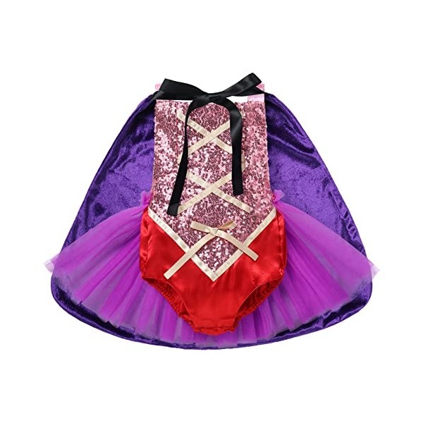 Costume Sanderson Sister pour bébé fille, barboteuse dos nu à paillettes, robe tutu avec cape, costume de sorcière pour Hallo