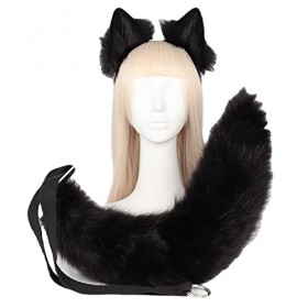 Ensemble de déguisement de simulation danimaux à deux éléments pour cosplay, queue de renard, queue de loup, oreilles danim