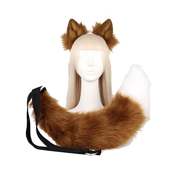 Ensemble de déguisement de simulation danimaux à deux éléments pour cosplay, queue de renard, queue de loup, oreilles danim