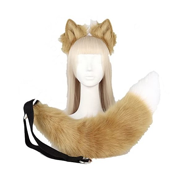 Ensemble de déguisement de simulation danimaux à deux éléments pour cosplay, queue de renard, queue de loup, oreilles danim