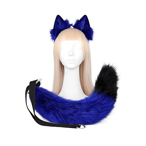 Ensemble de déguisement de simulation danimaux à deux éléments pour cosplay, queue de renard, queue de loup, oreilles danim