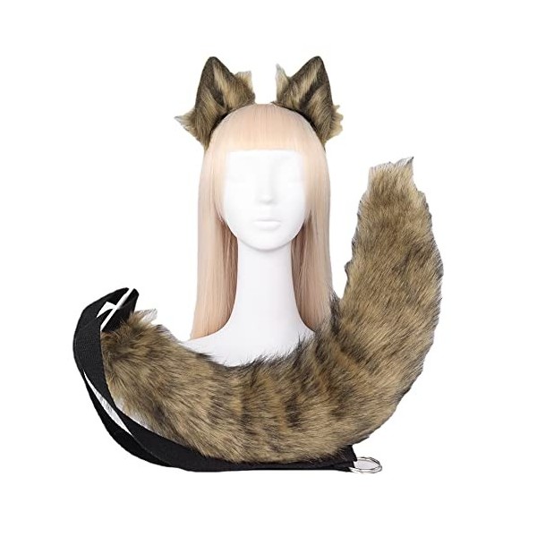 Ensemble de déguisement de simulation danimaux à deux éléments pour cosplay, queue de renard, queue de loup, oreilles danim
