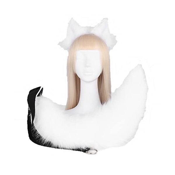 Ensemble de déguisement de simulation danimaux à deux éléments pour cosplay, queue de renard, queue de loup, oreilles danim