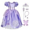 IBAKOM Enfant Fille Robe Princesse Sophia Costume Déguisement Conte Fées Cosplay Halloween Carnaval Noël Habiller avec Access