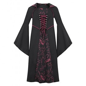 Rubu22a Robe Vampirin pour fille - Costume dHalloween - Halloween - Doux ou aigre - Jeu de rôle - Cosplay A4 Vin, 140 