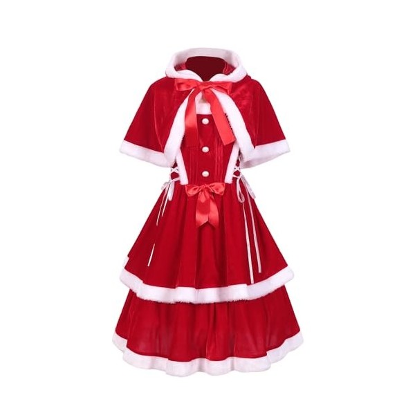 Robe De Noël, Robe De Noël Pour Femme, Robe De Père Noël Sans Manches En Velours Avec Cape Rouge, Ensemble De Costumes De Noë