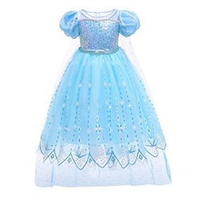 MYRISAM Filles Déguisement Robe Reine des Neiges Princesse Elsa Costume de Carnaval Halloween Cosplay Noël Robe de Soirée Cér