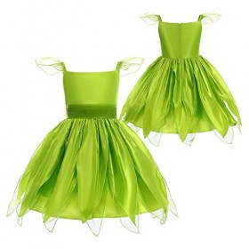 Costume de Fée Clochette Fille Enfant Princesse Robe en Tulle + Ailes de fée Papillon + Baguette magique + Serre-tête Hallowe