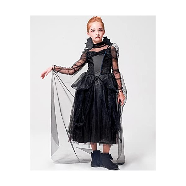 IKALI Filles Sorcière Costume Noir Halloween Magie Tutu Robe Enfants De Luxe Robe De Déguisement avec Cape