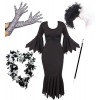 Déguisement de la femme cruelle envers les Dalmatiens avec une robe noire + une perruque + paire de longs gants + boa + un fu