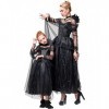 IKALI Filles Sorcière Costume Noir Halloween Magie Tutu Robe Enfants De Luxe Robe De Déguisement avec Cape