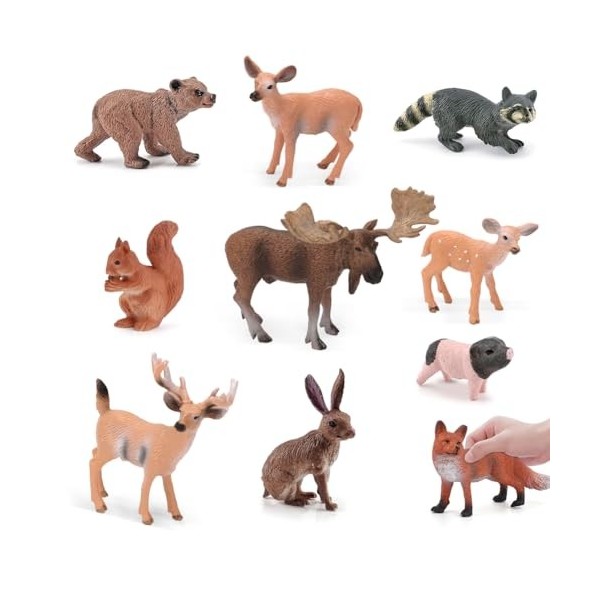 RANJIMA Lot de 10 figurines danimaux de la forêt - Mini figurines danimaux de la forêt - Figurines miniatures - Décoration 