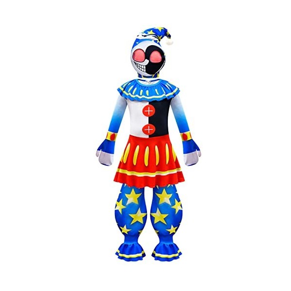 Jilijia Sundrop Moondrop Costume FNAF Cosplay Costume Five Nights Game Scary Costume Clown Jumpsuit with Mask for Kids Hallow