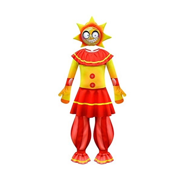 Jilijia Sundrop Moondrop Costume FNAF Cosplay Costume Five Nights Game Scary Costume Clown Jumpsuit with Mask for Kids Hallow