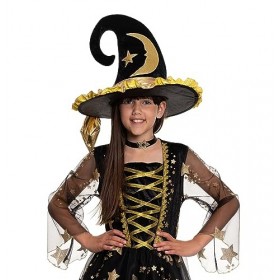 Magicoo Costume de sorcière pour fille - Doré/noir - Halloween - Taille 110 à 140 - Déguisement de sorcière S 