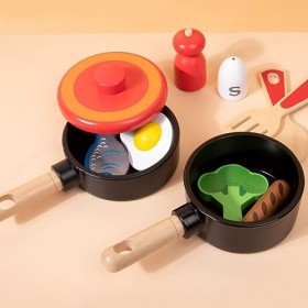 ibasenice Jouets 1 Ensemble Daccessoires De Cuisine en Bois Jouet en Bois Casseroles Poêles Ustensiles De Cuisine Jeu De Déc