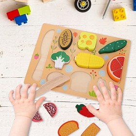 TOYANDONA 1 Jeu Casse-tête en Bois Jouets Déveil Jouet De Coupe De Bois Jouet Cognitif Jouer Aux Jouets De Cuisine Faire Sem