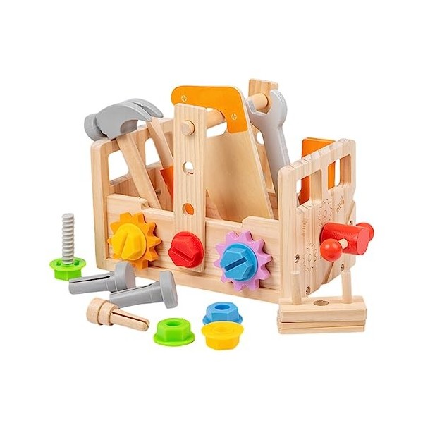 GuoQiao Boîte à outils en bois pour enfants Outil de réparation du cerveau Développement Charpentier Jeu de simulation Ensemb