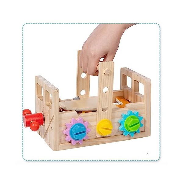 GuoQiao Boîte à outils en bois pour enfants Outil de réparation du cerveau Développement Charpentier Jeu de simulation Ensemb