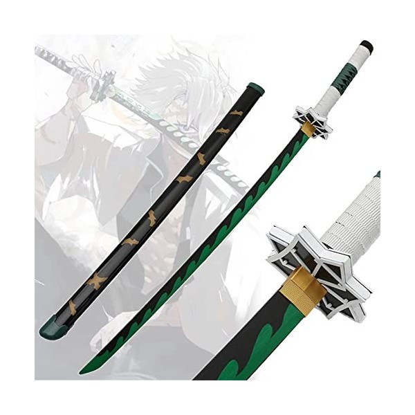 HASMI Katanas de Jouet DAnime, Couteau de Tueur de Démons, Modèle DÉpée de Samouraï, Modèle de Lame de Jeu Ninja En Bambou 