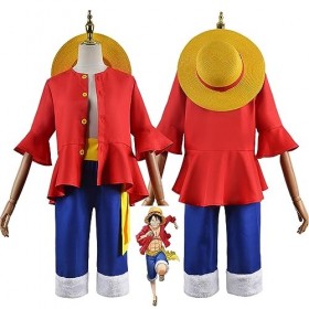 SZYDM Anime One Piece Monkey D. Luffy Tenue de Cosplay avec Chapeau, Pantalon de Jeu de rôle, Ensemble Complet de vêtements d