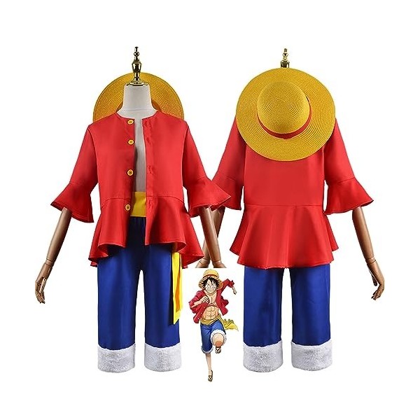 SZYDM Anime One Piece Monkey D. Luffy Tenue de Cosplay avec Chapeau, Pantalon de Jeu de rôle, Ensemble Complet de vêtements d