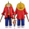 SZYDM Anime One Piece Monkey D. Luffy Tenue de Cosplay avec Chapeau, Pantalon de Jeu de rôle, Ensemble Complet de vêtements d