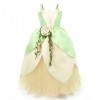 Robe de Princesse Tiana Fille Déguisement Princesse Grenouille Costume Verte Robe avec Accessoires Set pour Enfants Cosplay H