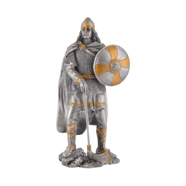 Veronese Viking avec hache et bouclier en étain peint à la main avec couleur argent et or