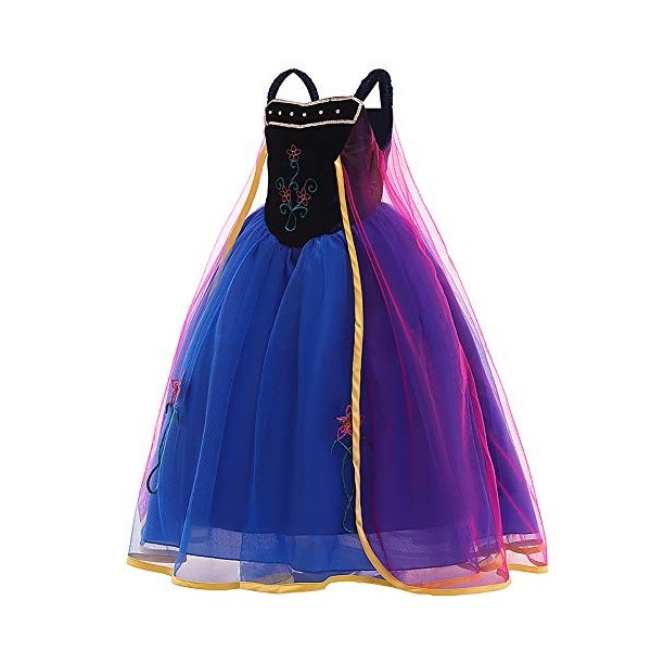 Costume de princesse pour fille,Anna,Robe avec cape,Pour fête danniversaire,Fantaisie,Cosplay,Déguisement fou,Carnaval,Noël,