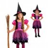 Magicoo Costume de sorcière pour filles avec robe et chapeau, couleurs rose/violet/noir, idéal pour Halloween