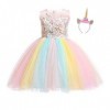 CinheyU Déguisement de licorne Princesse Anniversaire Pageant Tulle Robe Halloween Cosplay Noël Carnaval Déguisement avec ban