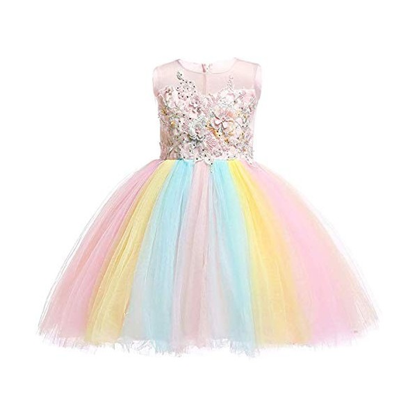 CinheyU Déguisement de licorne Princesse Anniversaire Pageant Tulle Robe Halloween Cosplay Noël Carnaval Déguisement avec ban