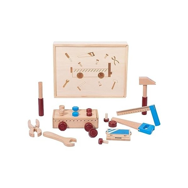 Milageto Boîte à outils, jouets de Construction, jeu de rôle, ensemble doutils pour enfants, ensemble doutils en bois pour 