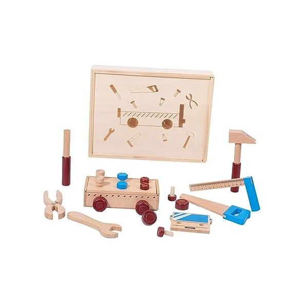 Milageto Boîte à outils, jouets de Construction, jeu de rôle, ensemble doutils pour enfants, ensemble doutils en bois pour 