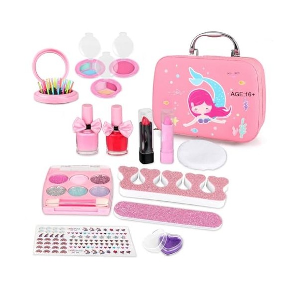 UNOR Kit de jeu pour enfants - Maquillage pour fille - Jouet avec sirène - Sac de rangement portable - Cadeaux de Noël créati