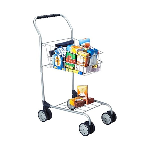 Bayer Design Design-75000AA 75000AA Chariot de Courses Enfant Jouet supermarché, avec siège Rabattable et Accessoires, Argent