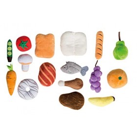 roba Jouets Fruits et Légumes en Peluche - 16 Pièces dAliments pour Marchande et Cuisine Enfant + 4 Paniers en Bois