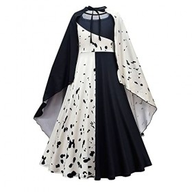 OBEEII 101 Dalmatiens Cruella De Vil Déguisement Enfant Fille Robe Manteau pour Halloween Cosplay Fête danniversaire Dress u