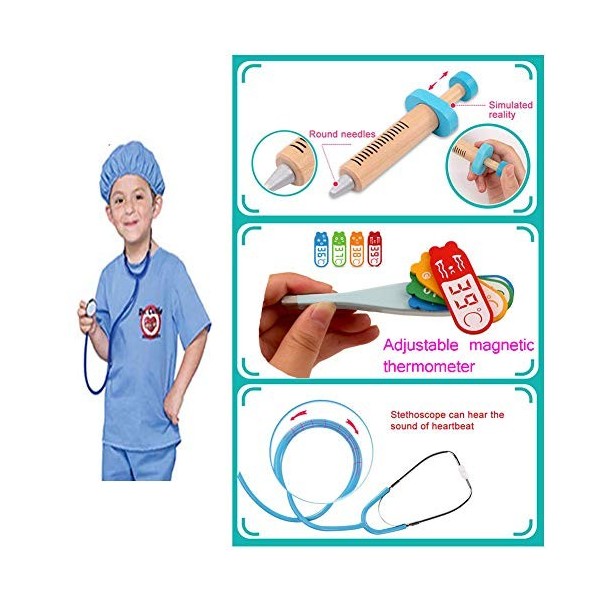 MSHK Jeu Dimitation Jouet Docteur Malette Docteur en Bois Imitation Docteur Jouet Jeu De Rôle pour Enfants Garçons Filles