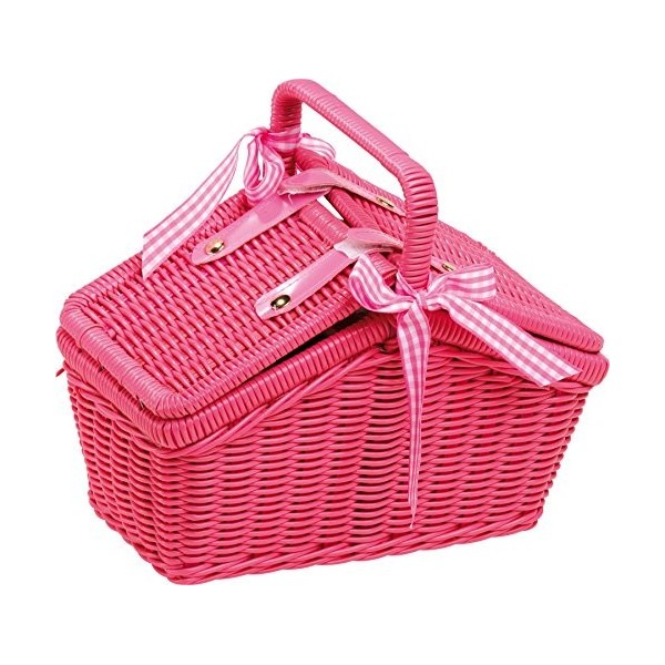 Small Foot 9980 Panier pique-nique en bois tressé avec accessoires, set de vaisselle pour enfant 20 pcs, à partir de 3 ans