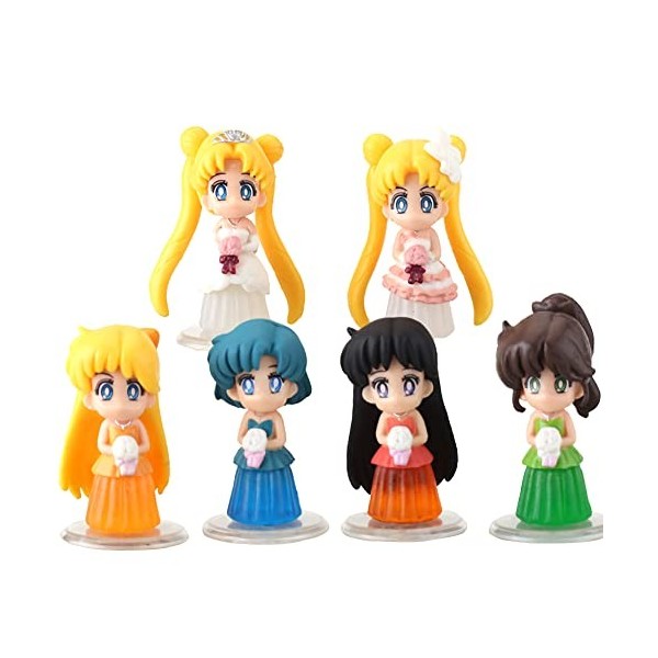 Ropniik Sailor Moon Figurine,6 Pièces Mini Figurine Sailor Moon Sailor Moon Décoration de Gâteau PVC Action Figure Collecteur