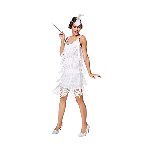 TecTake dressforfun Costume de diva Charleston | Robe courte à franges | Point phare : bandeau à plume et fleur artificielle 