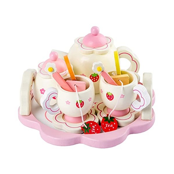 jojofuny Set à thé en bois pour enfants - Jouet pour enfants - Pour jouer à la nourriture - Set de tasse à thé en bois acces