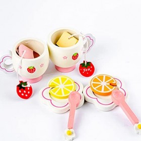 jojofuny Set à thé en bois pour enfants - Jouet pour enfants - Pour jouer à la nourriture - Set de tasse à thé en bois acces