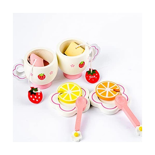 jojofuny Set à thé en bois pour enfants - Jouet pour enfants - Pour jouer à la nourriture - Set de tasse à thé en bois acces
