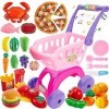 BUYGER Chariot de Courses Supermarché Enfant avec Dinette Aliment Fruits et Légumes Jouets à Couper, Accessoires Jeu de Cuisi